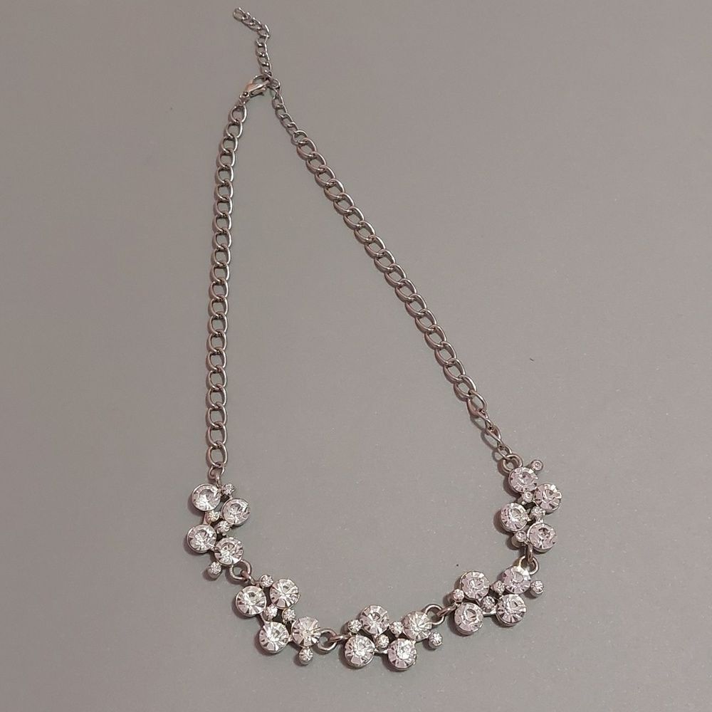 Sparkly Rhinestones Silver Tone Statement Necklace